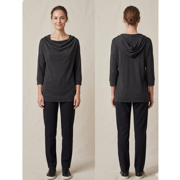 James Perse Tops - James Perse Standard Charcoal Gray Hooded Boat Neck Pullover Size 3/US Large